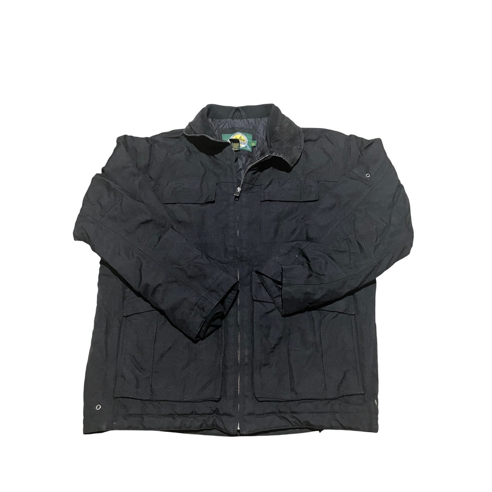 Vintage Cabelas Mens Black Nylon Quilted Field Jacket Corduroy Collar Utility L
